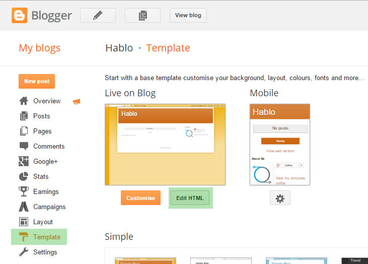 Blogger how to edit template